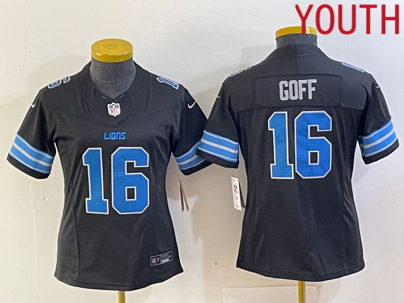 Youth Detroit Lions #16 Goff Black Three generations 2024 Nike Vapor F.U.S.E. Limited NFL Jersey->women nfl jersey->Women Jersey